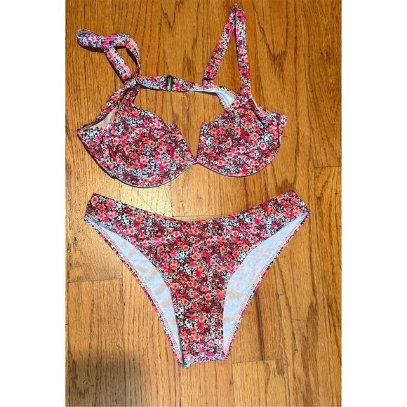Women's Floral Bikini Set Pink Top Size S - Picture 1 of 3